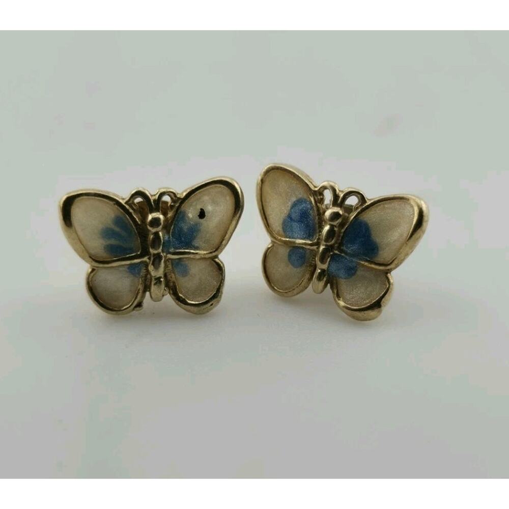 Butterflies Earrings Sterling Silver Mother Of Pearl Gold Plated Studs Dyad Ital